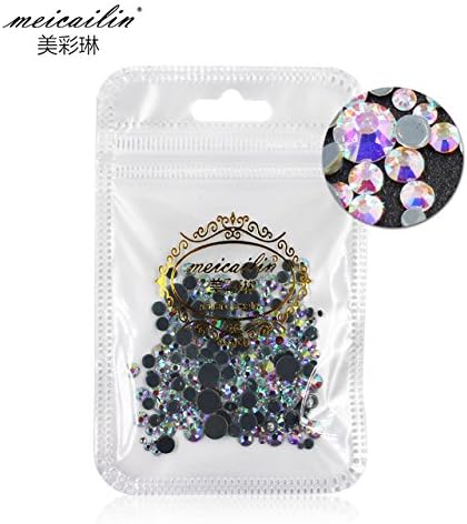 Meicailin 400Pcs Mix Size Super Glitter Rhinestones Crystal Non Hot Fix FlatBack strass Rhinestone Nail Art Stone (Clear AB)