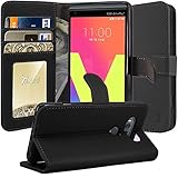 LG V20 Case, Tauri [Stand Feature] Wallet Leather Protective Case with Card Pockets Flip Cover For LG V20 - Black