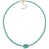 Turquoise Beaded Necklace, Bohemian Handmade 3mm Turquoise Choker Necklace for Women, Gold Plated Natural Irregular Raw Turquoise Necklace