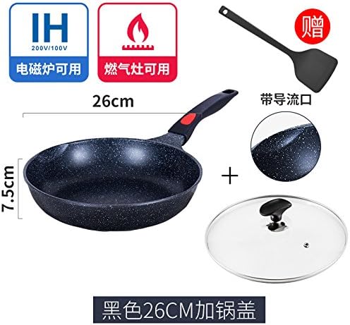 CUCUCU Frying Pan Steak Frying Pan Non-Stick Wok Maifan Stone Pan Non-Stick Frying Pan Omelette Pan Fried Steak Pancake Pan Cooker Induction Cooker Universal,26CM black mouth with cover