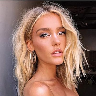 Beibingyang Blonde Wig Short Wavy Synthetic Lace Front Wigs For