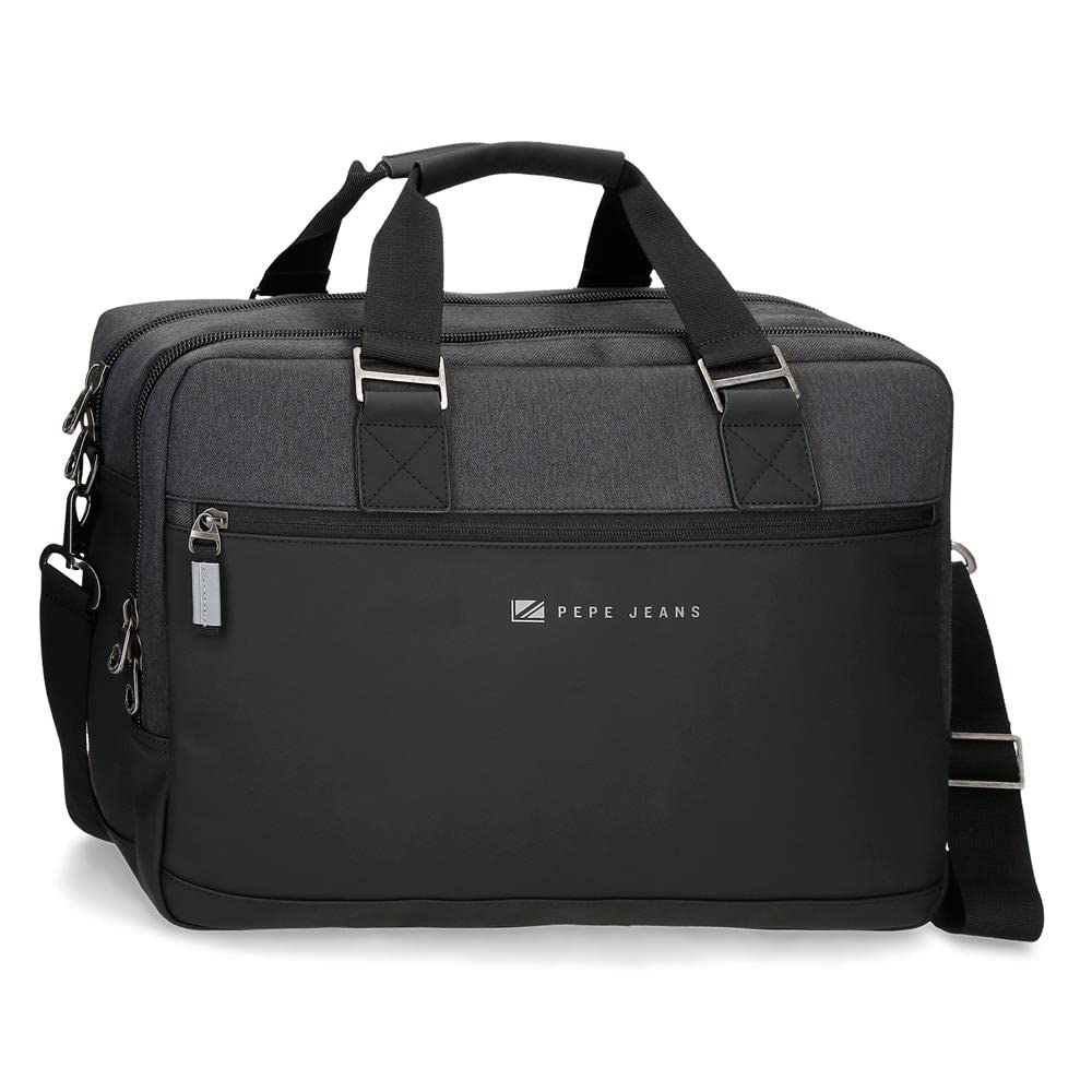 Pepe Jeans Jarvis Carteron for Laptop Double Compartment Adaptable Black 40 x 30 x 11 cm Polyester with Faux Leather Details