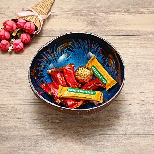 ESSORT Coconut Bowl, Natural Coconut Decorative Shell Handmade Unique Design for Party Home Kitchen Hotel Decoration Collection Wedding Birthday Gift Blue - Thumbnail 2