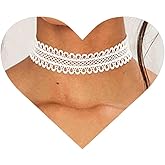 Allereyae Vintage Hollow Lace Necklace White Lace Choker Necklace Short Lace Clavicle Necklace Retro 90s Necklaces Chain Jewelry for Women