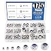 Glarks 175pcs Metric 304 Stainless Steel Nylon Lock Nut Assortment Kit - M3 M4 M5 M6 M8 M10 M12