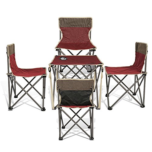 Super Convenient Kids Set Camping Bundle Contains 4 units Quad Chairs +
1 unit Table by J&D Outdoor Depot (Red)