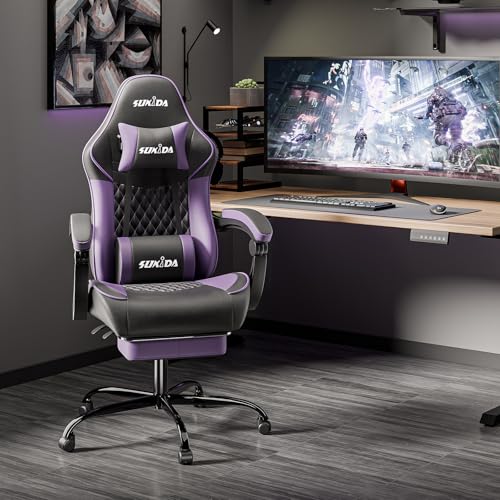 SUKIDA Gaming Chair, Ergonomic Computer Chair with Footrest, Comfortable Office Chair with Headrest, Massage Gaming Chair for Adult, Adjustable Height Computer Chair