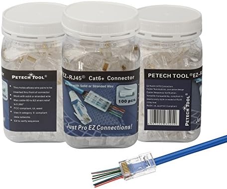 PETECH 100pcs EZ RJ45 CAT6 Network Cable Modular Plug 8P8C Connector End Pass Through
