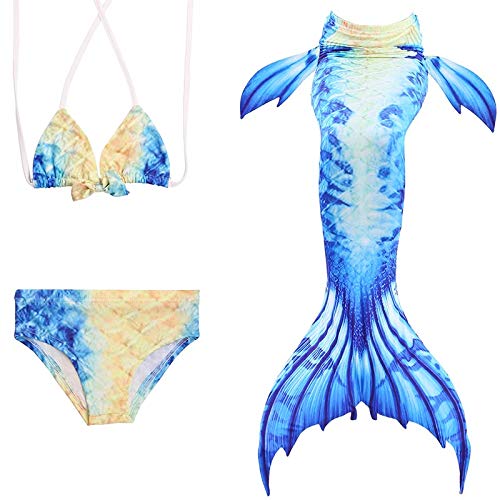 Dunnomart Mermaid Tail Swimming Children Girls Bikini Swim Swimsuit Cosplay Mermaid Tail Optional Monofin