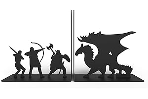 ESGO Bookends Knights and Dragon, Bookends for Shelves, Book Ends for Office, Modern Bookends for Desk and Bookshelves, Metal bookends, Heavy Duty Metal Black Bookend Support, Creative Book Ends.