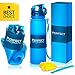 Perfect Hydrate Leak-Proof Collapsible Water Bottle - BPA-Free Silicone Foldable Bottle for Hiking, Tracking, Cycling & Sports + Cleaning Brush (Medium, Blue)