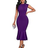 Elegant Dress for Women Bodycon Mock Neck Sleeveless Church Wedding Cocktail Party Midi Classic Mermaid Hem Dresses