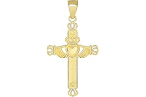 Jewelry America Solid 14k Yellow Gold Irish Claddagh Religious Cross Pendant
