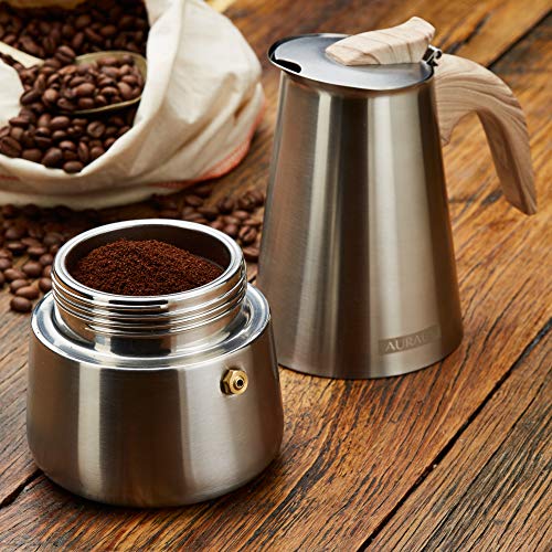 AURAUN Espressokocher für 6 Tassen, Edelstahl, für Induktions-, Gas- oder Elektroherd, geeignet für Cafetera Greca… – Bild 5