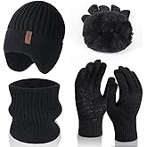 Men Winter Beanie Hat Touchscreen Gloves Neck Warmer 3 in 1 Set with Fleece Lined
