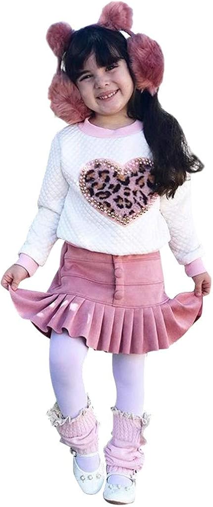 2er Baby M/ädchen Warm Langarm Heart Paillette Pullover Shirt Tops Mini Rock Faltenrock Einfarbige f/ür 0-4 Jahre Outfits Set Baumwolle Kleidung Set Zhen