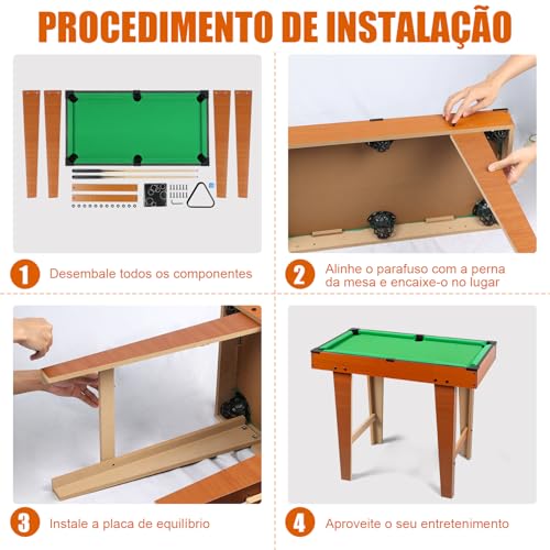 Mini Conjunto de Mesa de Sinuca, Mesa de Bilhar Sinuca com Pernas, Conjunto de Mesa de Bilhar com 2 Tacos e Conjunto de Bolas