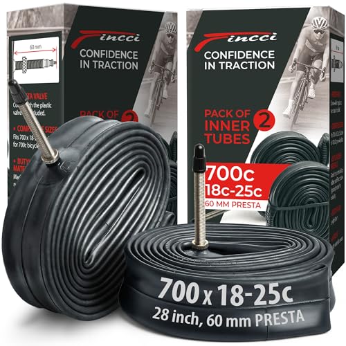 Fincci Racing Bike Tubes 700 x 18c x 23c x 25c, Pair of Inner Tube 28 Presta Valve 60 mm – for Electric Bike, Race Road Racing Tourism Cycle – Pack of 2 Accessories
