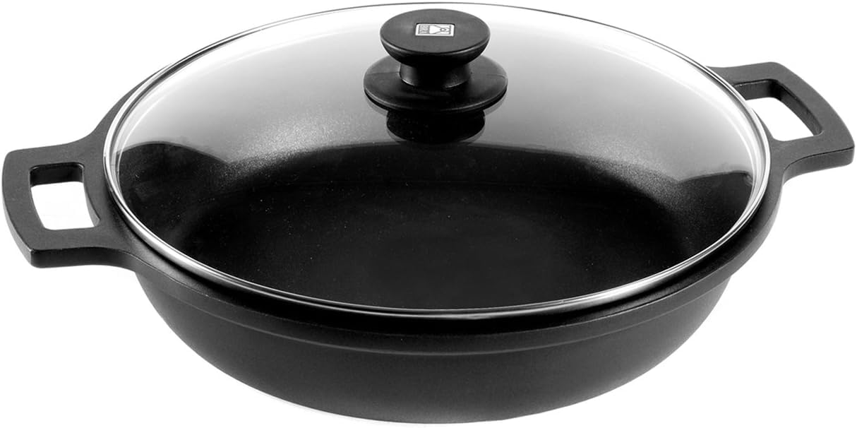 BRA Efficient Cast Aluminium Low Casserole Dish with Lid - Black & Orange (2.3L). Casserole Shallow Small Casserole Dish with Lid. 100% Recycled Aluminium Shallow Casserole Pan with Lid. — image 1