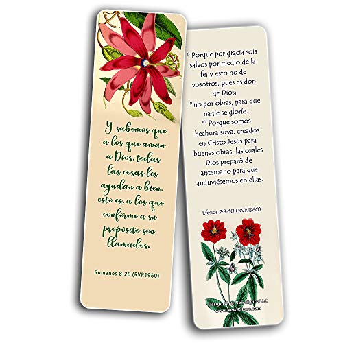 Spanish Flower Bookmarks for Women Series 1 (30 Pack) - RVR1960 - Powerful Words of God to Encourage and Inspire You to be Godly Disciples - Proverbs 3:5-6 John 3:16 - Stocking Stuffers - Thumbnail 6