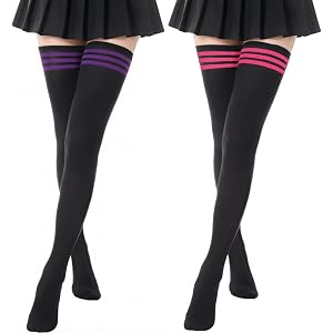 DRESHOW Extra Long High Thigh Socks Striped Over Knee Thin Tights Long Stocking