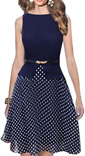 Women Sexy Long Skirt Round Neck Big Swing Polka Dot Skirt Bodycone Dresses