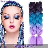BeautyGrace 5 Packs Ombre Jumbo Braiding Hair Extensions Kanekalon Synthetic Ombre Braid Hair Expressions (24 inch, Purple-Blue-Violet)