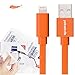 YellowKnife MFi Certified-IOS 7 Noodle Flat 8pin Lightning (3.2ft) Colorful USB Cable Supports Charging And Syncing for iPhone 5 5S 5C,iPad (Air/4th generation),iPad mini,iPod (7th generation),iPod touch (5th generation)&iPod nano(7th generation) With ZEISS Zeiss Pre-Moistened Lens Cloths (Orange-T)