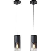 LINSEEDS 2-Pack Black Pendant Light Fixtures, Adjustable Modern Pendant Lights for Kitchen Island, Industrial Glass Pendant L