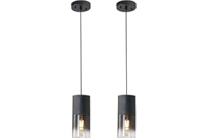 LINSEEDS 2-Pack Black Pendant Light Fixtures, Adjustable Modern Pendant Lights for Kitchen Island, Industrial Glass Pendant Lights for Dining Table Hallway Bedroom Living Room