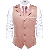 Hi-Tie Men's Suit Vest Business Casual Waistcoat with 3 Pockets for Wedding or Tuxedo Vest V-Neck