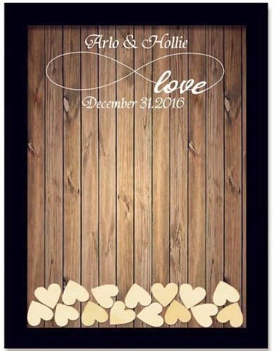 Teisyouhu Black Wood Pattern Name Date Personalized Wedding Guest Book Rustic Please Sign Our Guestbook Sign Wedding Drop Box Guest Book 16 x 20 inch with 150 Hearts