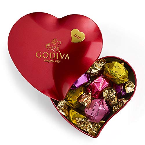 GODIVA Chocolatier Valentine's Day Heart Tin with Assorted G Cube