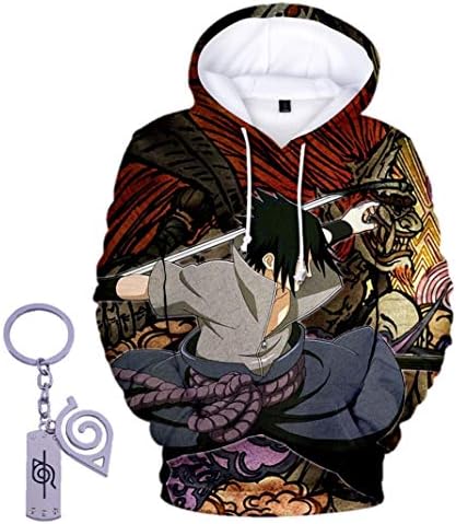 Zenima Unisex Naruto Hoodies Anime Outerwear Sweatshirt for Men and Women Plus Free Leaf Village Key Chain