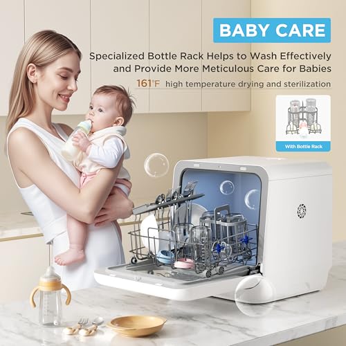 Midea MDC17P4CWW Portable Countertop Mini 1.32Gal Built-in Water Tank, Baby Care, No Hookup Needed, 360° Dual Spray,High-Temp wash, Dishwasher for Apartments& RVs, White, Whole
