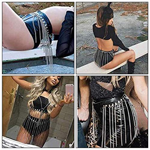 RARITYUS Women Sexy Rave Punk Waist Body Chain Harness Garter Belt Adjustable with Metal Chain Tassel for Party Festival Costume