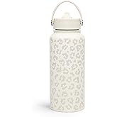 Leopard Water Bottle 32oz Stainless Steel Vacuum Insulated with Lid, Leopard Print Water Bottles for Gym Sports Travel Outdoor, Gifts for Women Girls Ladies Birthday Christmas