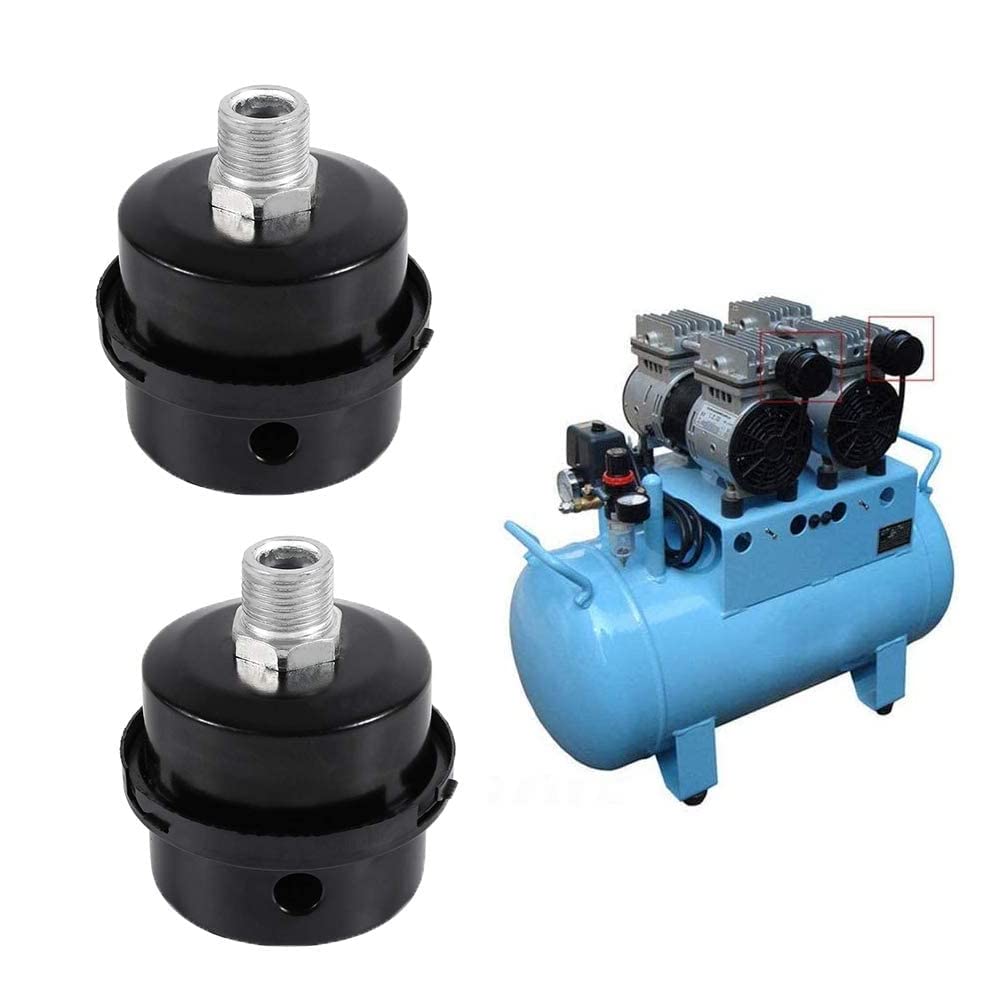 2 Pieces Thread Filter Silencer, 1/2" 20 MM Air Compressor Silencer, Filter Metal Air Compressor, Air Compressor Intake Filter, Black Metal, for Oil Free Air Compressor