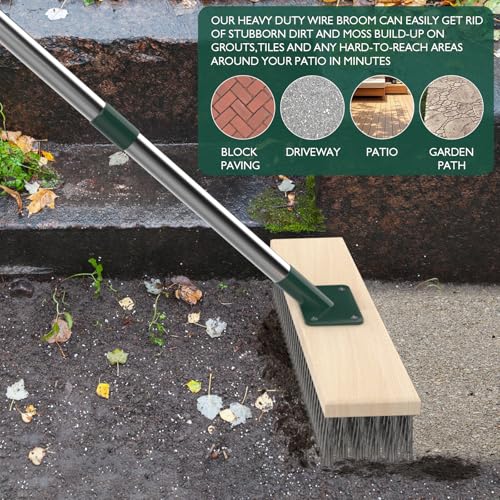 Stainless Steel Wire Brush with Telescopic Handle (145 cm), Wire Brush Deck Brush Floor Scrubber Brush for Garden, Patio, Deck