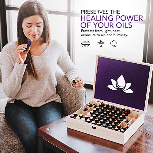 Essential Oil Wooden Box - Oils Storage Case Holds 68 Bottles & Roller Balls. Natural Pine Wood. Large Organizer Best for Keeping Your Oils Safe. Includes Padding and EO Labels