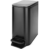 Cesun Small Bathroom Trash Can with Lid, 1.6 Gal, Soft Close, Matte Black | Step pedal soft close, Slim 5.9in fits narrow spaces, Stainless steel, Anti-fingerprint, Removable inner bucket, Odor seal