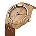 Zeiger Mens Bamboo Wooden Watch with Crazy Horse Leather Strap Japanese Quartz Analog Casual Vintage Watches Wood (Bamboo)