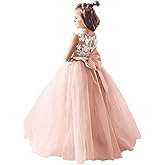 Inpown Lace Applique Tulle Flower Girl Dress for Wedding Bridesmaid First Communion Dresses Princess Pageant Party Gown