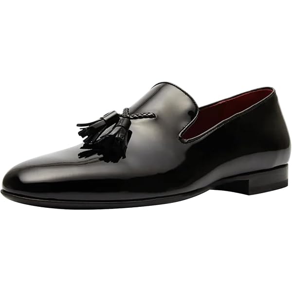 FSJ Black Men\'s Square Toe Slip-On Loafers Patent Leather Strap Across Shoes Amazon.com | FSJ Men main image 3