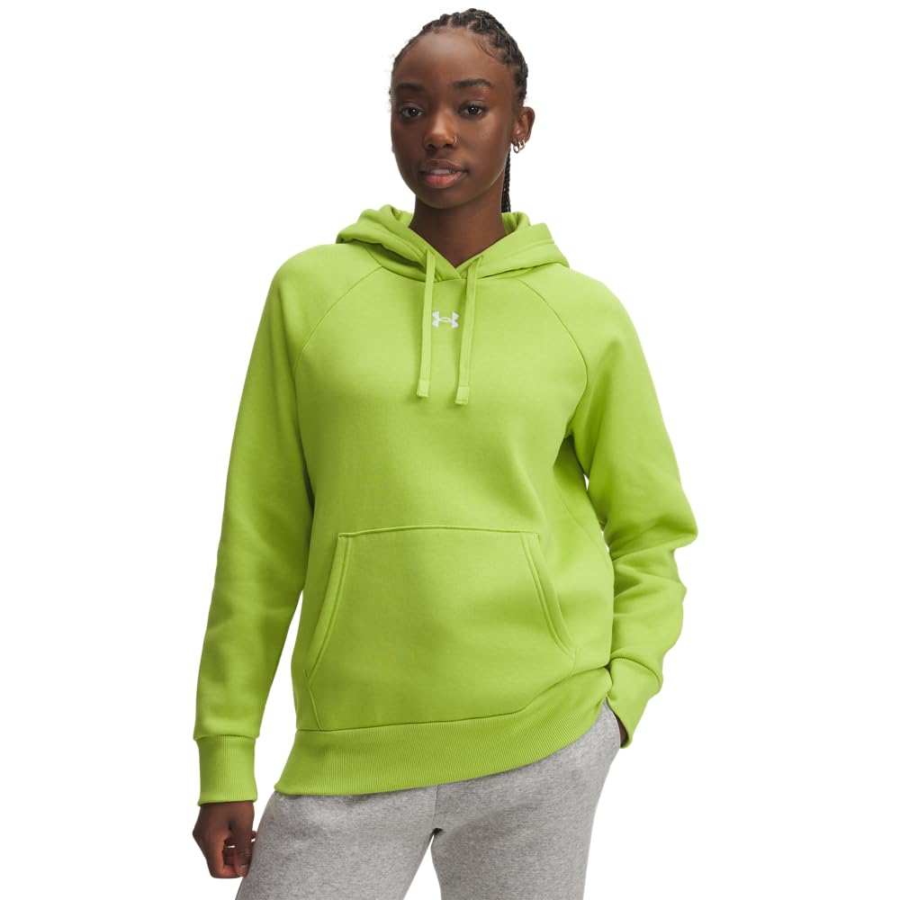 Under Armour, womens, Rival Fleece Hoodie, Green Vibe/White, Small Image