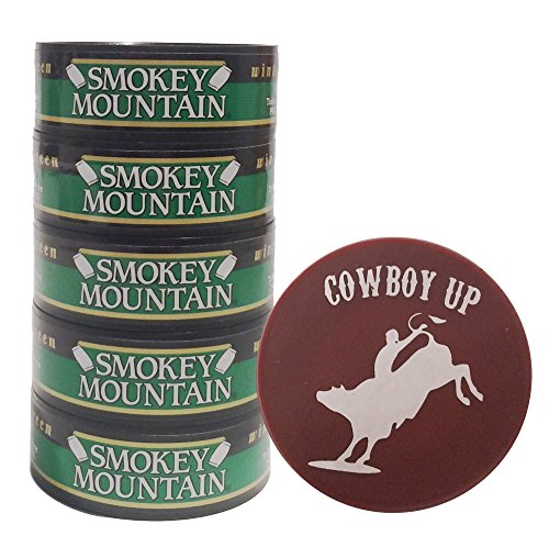 Smokey Mountain Herbal Chew or Snuff Wintergreen Pouch - 5 Cans - Includes DC Skin Can Cover (Cowboy Skin)