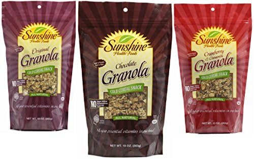 Sunshine Health Foods - Granola Cold Cereal Snack - Ready to Eat - High in Protein and Fiber - No Sugar Added, All Natural, Vegan, Kosher - Healthy and Nutritious - 10 oz. Variety Pack (3 Count)