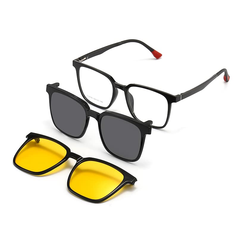 SHUNXI 3 in 1 Nearsighted Glasses With Magnetic Sunglasses Night