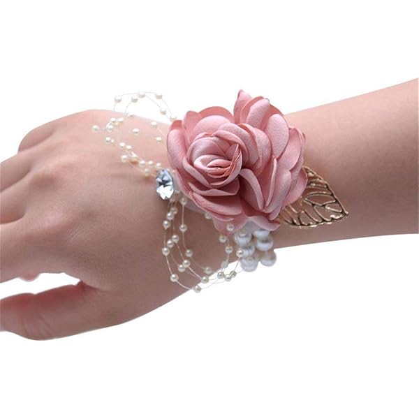 Amazon.com: Fstrend Pink Satin Rose Bridal Wrist Corsage  display picture 2