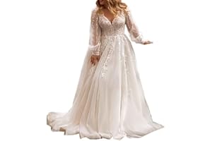 BIRENEROBE Elegant A Line Plus Size Wedding Dress for Women with Lace Applique Tulle Bridal Gown SFG008